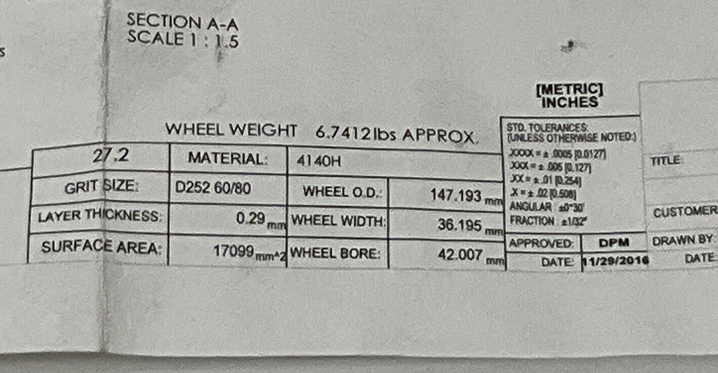 NORTON PT3090 GRIT 60/80 5.795” DIAMETER 1.654” BORE 1.00” GRINDING WHEEL