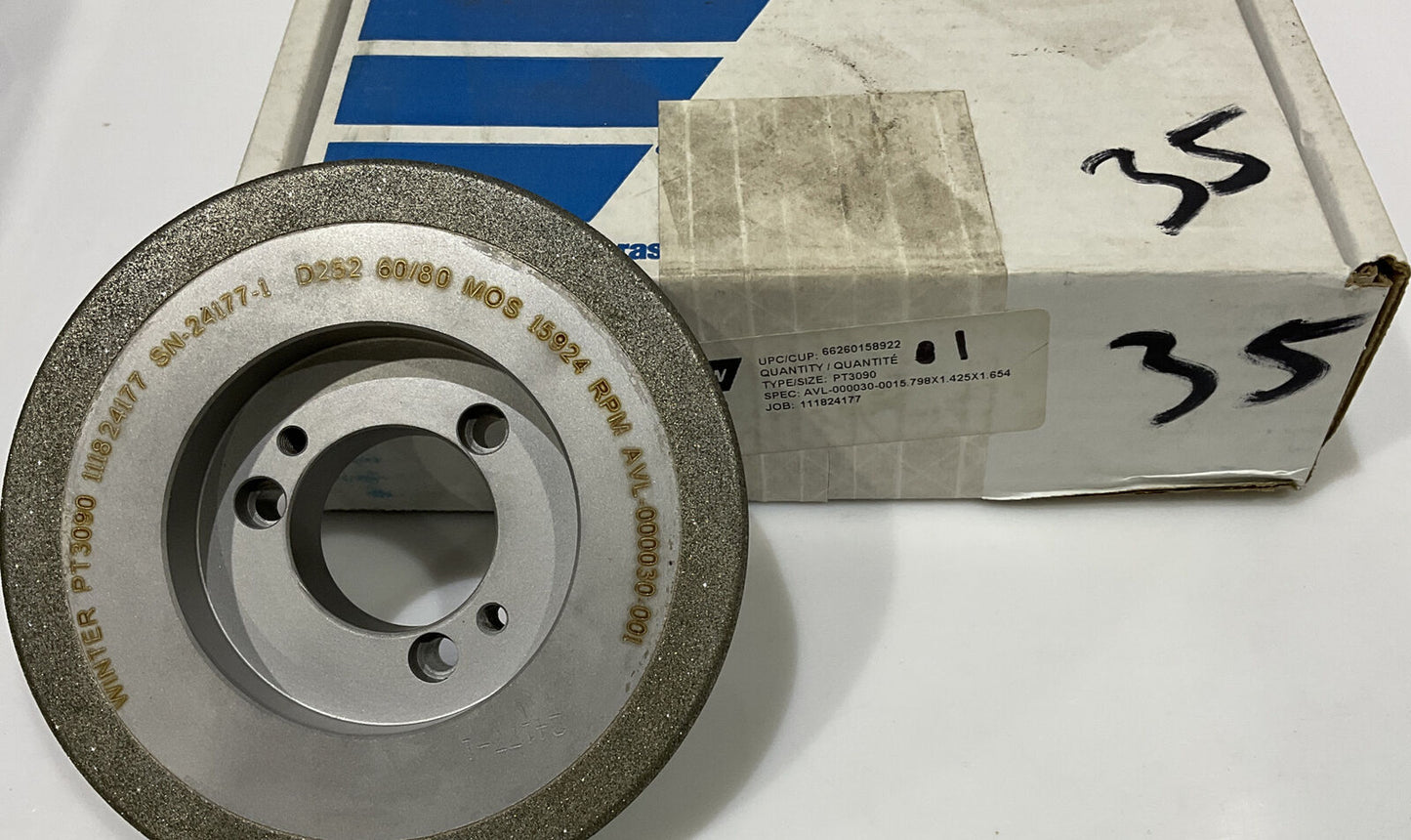 NORTON PT3090 GRIT 60/80 5.795” DIAMETER 1.654” BORE 1.00” GRINDING WHEEL