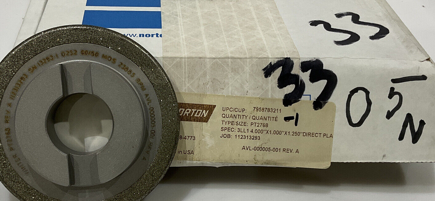 NORTON PT2768 GRIT 60/80 4.00” DIAMETER 1.26” BORE .571” GRINDING WHEEL
