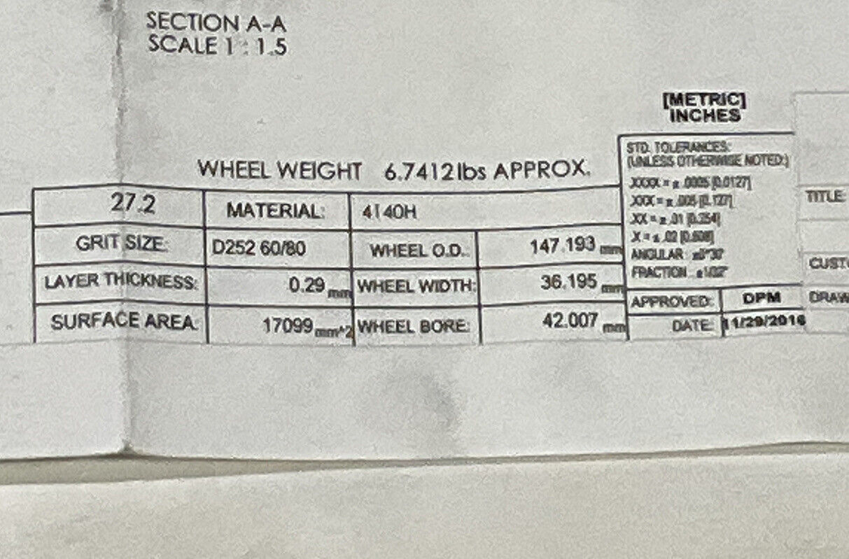 NORTON PT3090 GRIT 60/80 5.795” DIAMETER 1.654” BORE 1.00” GRINDING WHEEL