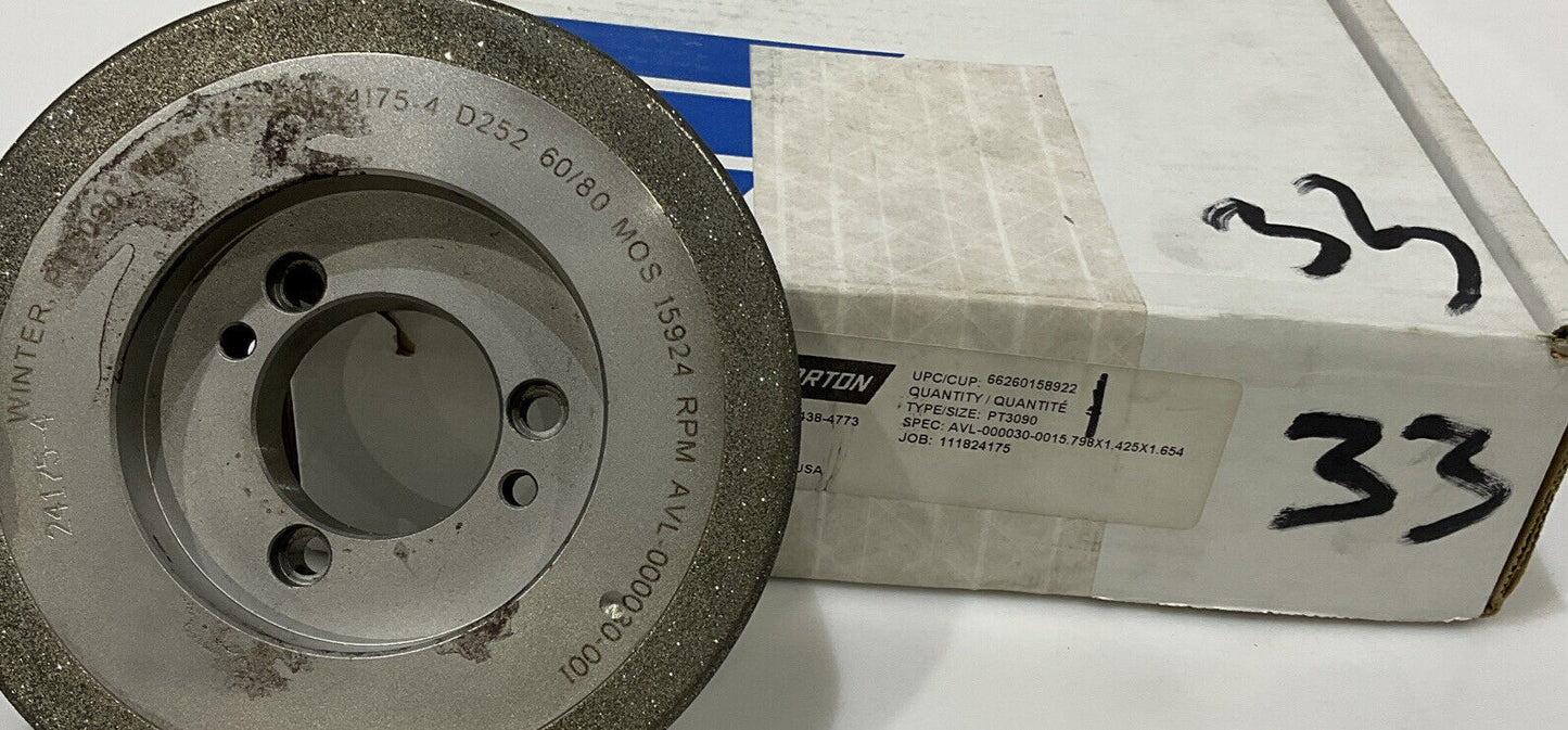 NORTON PT3090 GRIT 60/80 5.795” DIAMETER 1.654” BORE 1.00” GRINDING WHEEL
