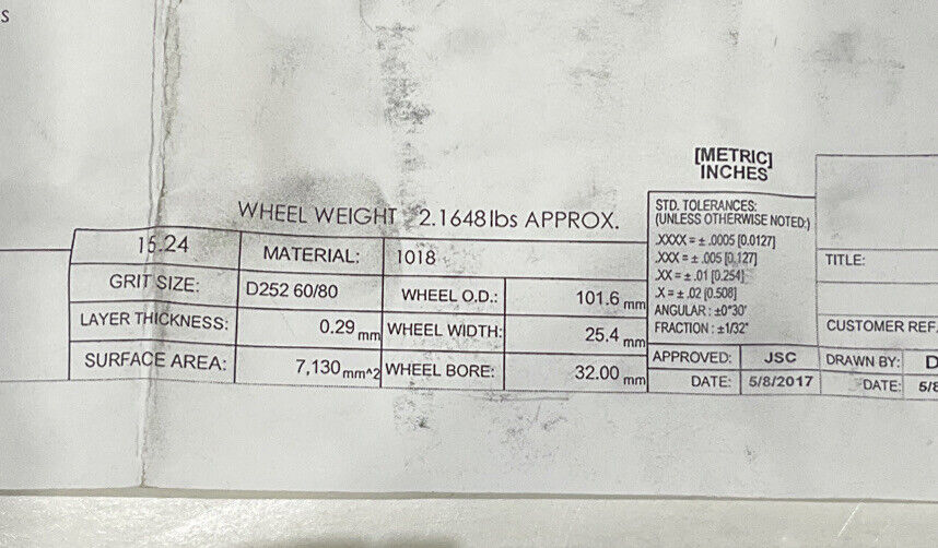 NORTON PT2768 GRIT 60/80 4.00” DIAMETER 1.26” BORE .571” GRINDING WHEEL