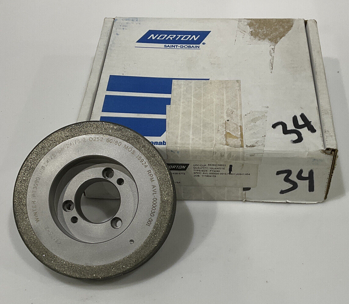 NORTON PT3090 GRIT 60/80 5.795” DIAMETER 1.654” BORE 1.00” GRINDING WHEEL