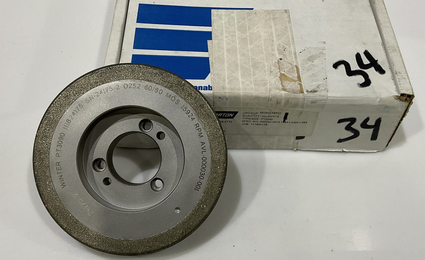 NORTON PT3090 GRIT 60/80 5.795” DIAMETER 1.654” BORE 1.00” GRINDING WHEEL
