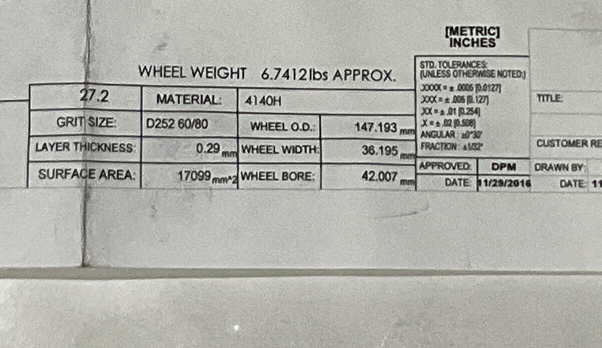 NORTON PT3090 GRIT 60/80 5.795” DIAMETER 1.654” BORE 1.00” GRINDING WHEEL