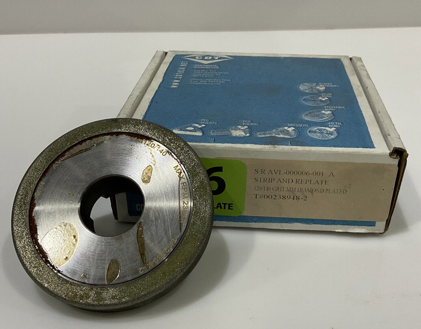 CONTINENTAL DIAMOND TOOL 238948-2 120/140 GRIT 4.00” OD REPLATE GRINDING WHEEL
