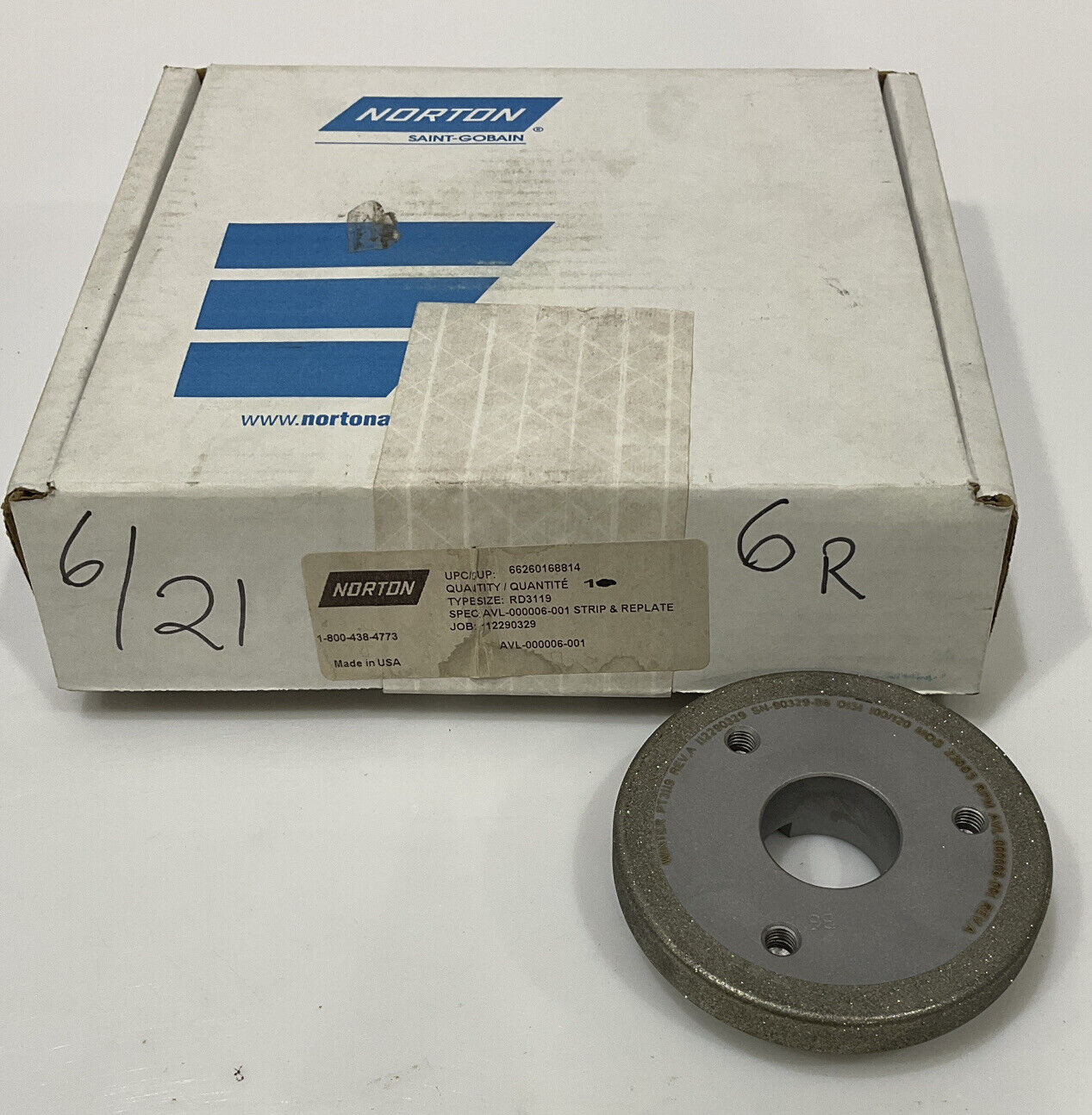 NORTON RD3119 GRIT 100/120 4.00” DIAMETER 1.26” BORE 0.584” GRINDING WHEEL