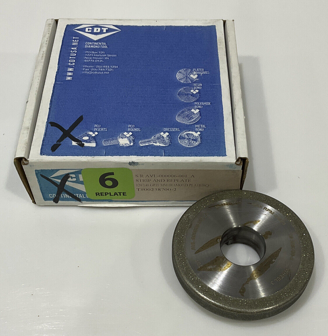 CONTINENTAL DIAMOND TOOL 238700-2 120/140 GRIT 4.00” OD REPLATE GRINDING WHEEL