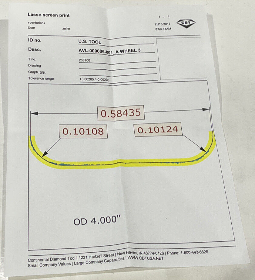CONTINENTAL DIAMOND TOOL 238700-2 120/140 GRIT 4.00” OD REPLATE GRINDING WHEEL