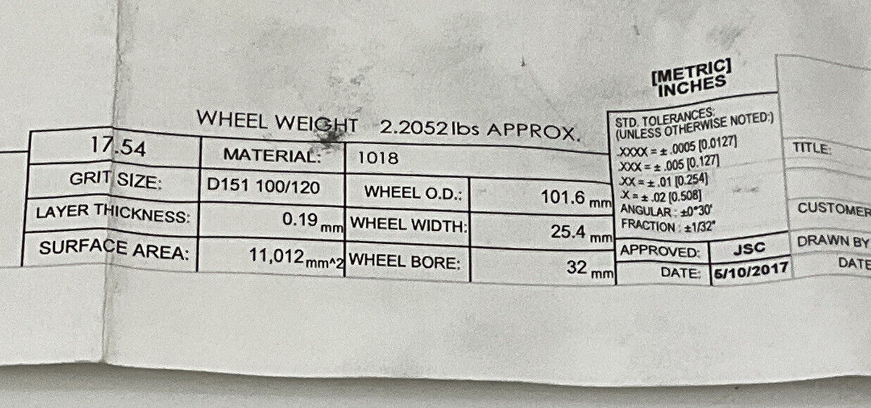 NORTON RD3119 GRIT 100/120 4.00” DIAMETER 1.26” BORE 0.584” GRINDING WHEEL