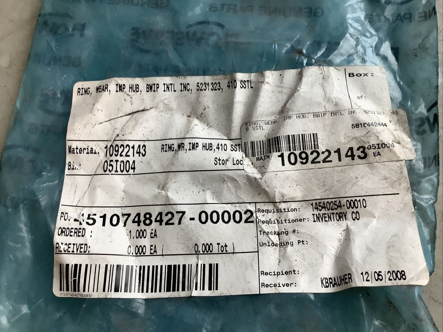 BWIP 5231323 IMPELLER WEAR RING 410 SSTL 678