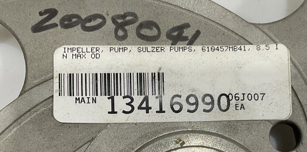 SULZER PUMP 613296MP41 IMPELLER PUMP A890 687 610457MB41