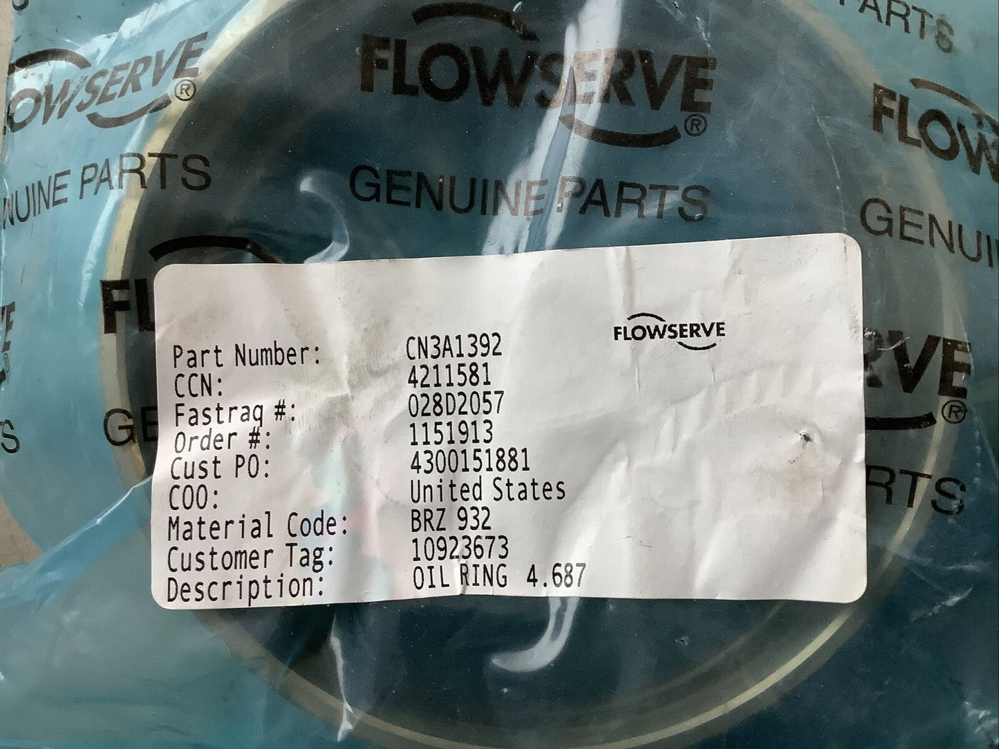 FLOWSERVE CN3A1392 OIL RING BRZ 932 4.687IN ID - QTY 10 678