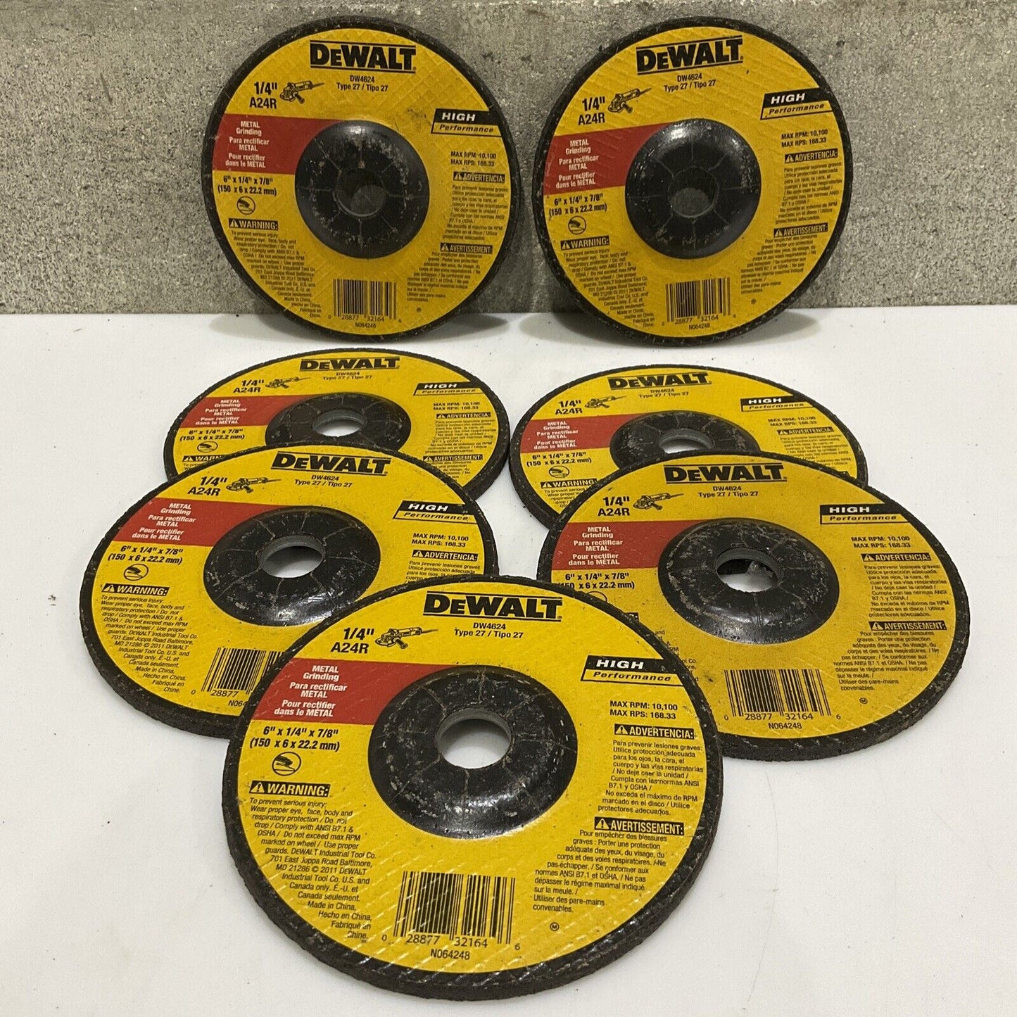 DEWALT DW4624 TYPE 27 METAL GRINDING 1/4IN A24R 6 X 1/4 X 7/8 107 LOT OF 7