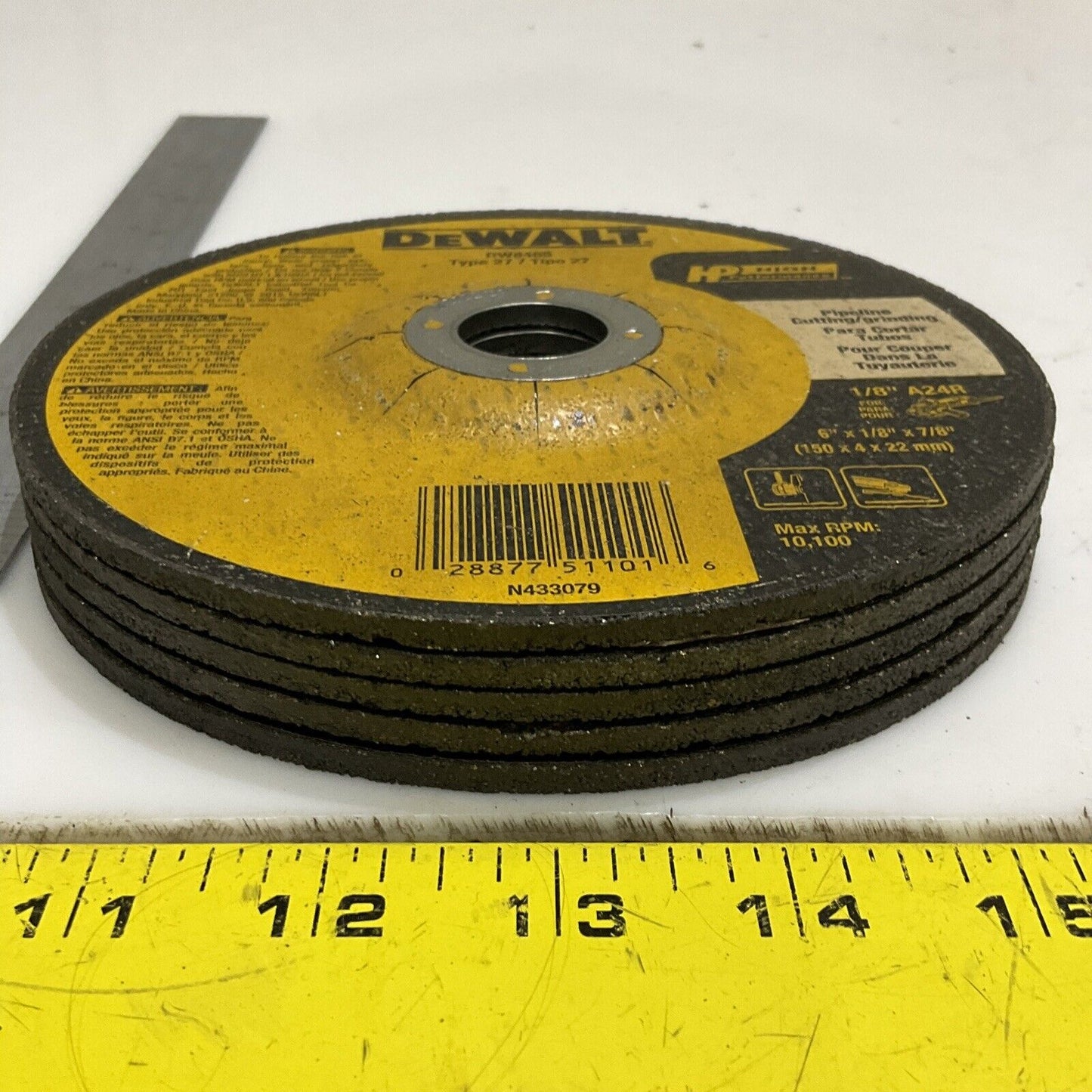 DEWALT DW8485 TYPE 27 PIPELINE CUTTING WHEEL 1/8 IN 6 X 1/8 X 7/8 107 LOT OF 5