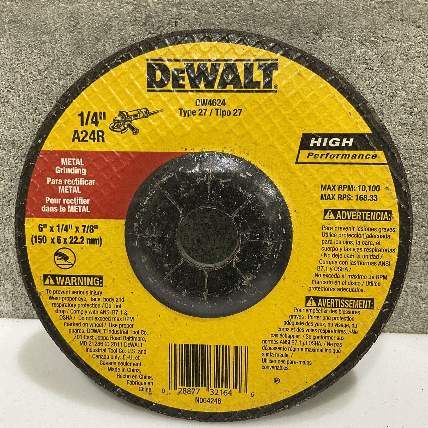 DEWALT DW4624 TYPE 27 METAL GRINDING 1/4IN A24R 6 X 1/4 X 7/8 107 LOT OF 7