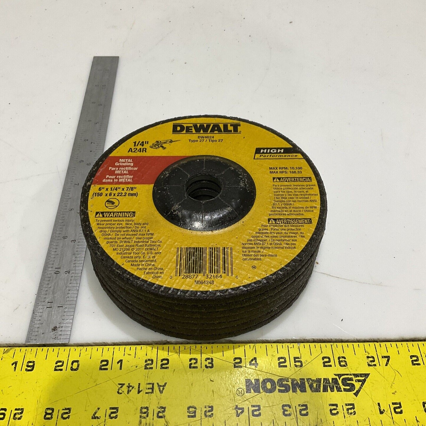 DEWALT DW4624 TYPE 27 METAL GRINDING 1/4IN A24R 6 X 1/4 X 7/8 107 LOT OF 7
