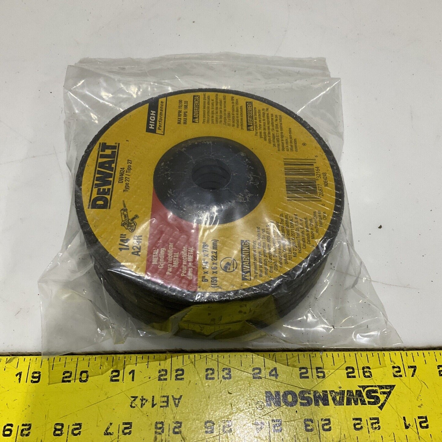 DEWALT DW4624 TYPE 27 METAL GRINDING 1/4IN A24R 6 X 1/4 X 7/8 107 LOT OF 7