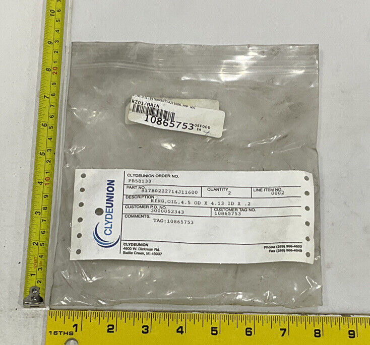 CLYDE UNION 817B0222714J11600 OIL RING SET OF 2 G925-1 / G925-4