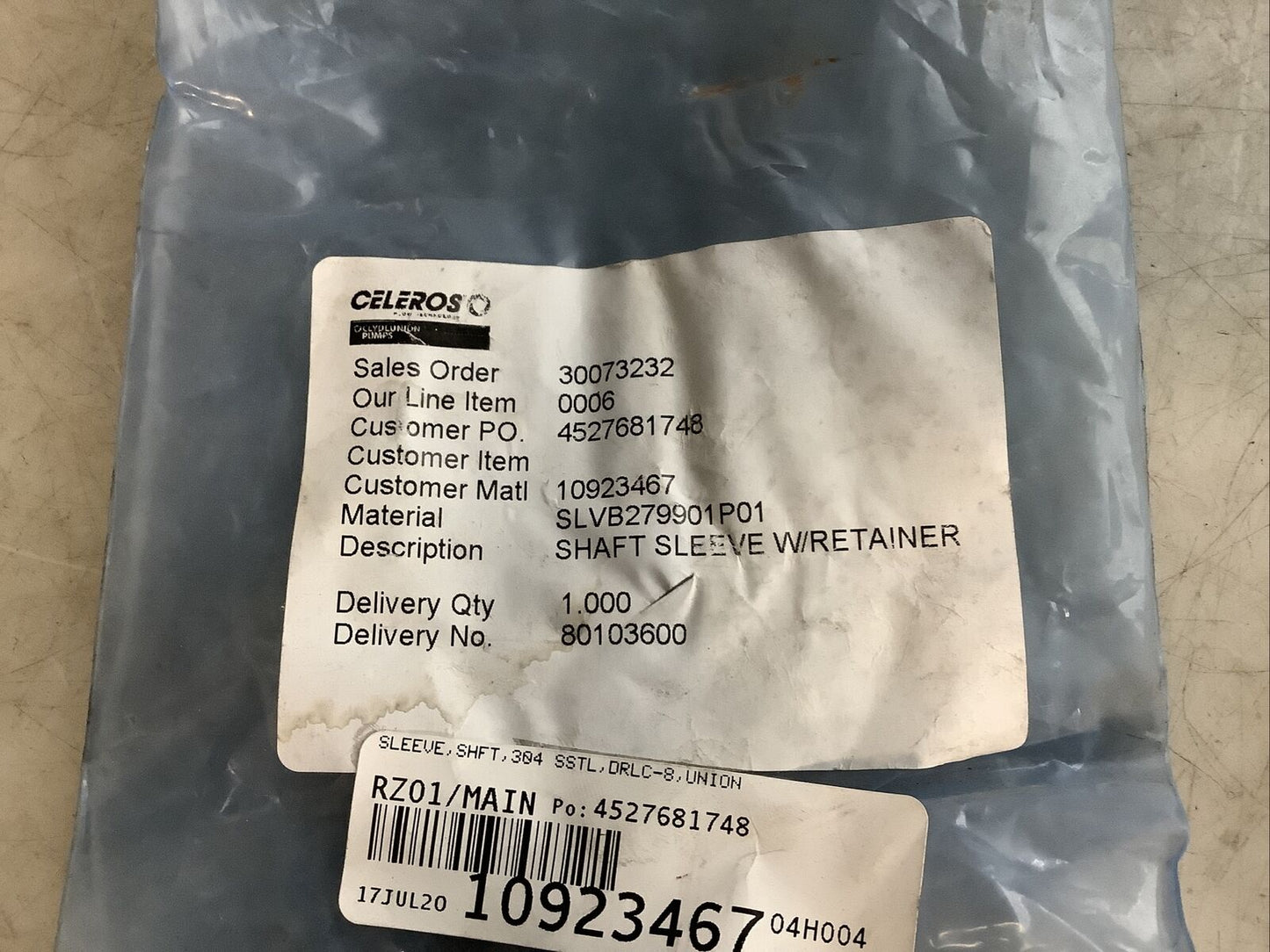 CELEROS SLVB279901P01 F-1876-591-0500 SHAFT SLEEVE 678