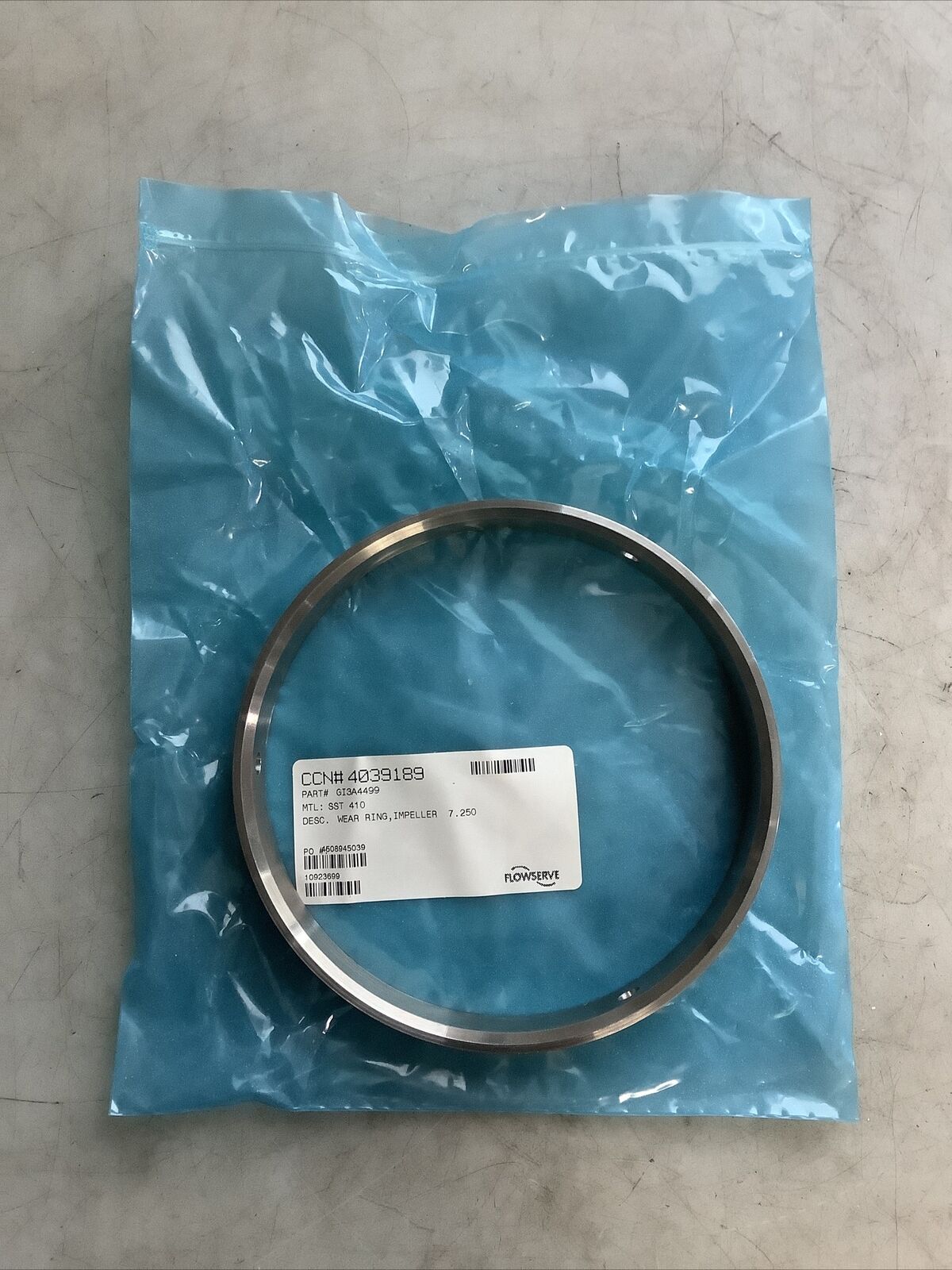 FLOWSERVE 4039189 GI3A4499 IMPELLER WEAR RING SST 410 7.250IN OD 678