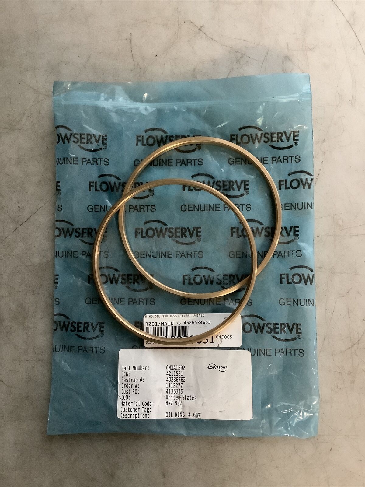 FLOWSERVE CN3A1392 OIL RING BRZ 932 4.687IN 678 - QTY 2