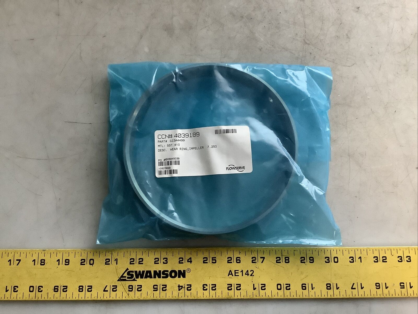 FLOWSERVE 4039189 GI3A4499 IMPELLER WEAR RING SST 410 7.250IN OD 678