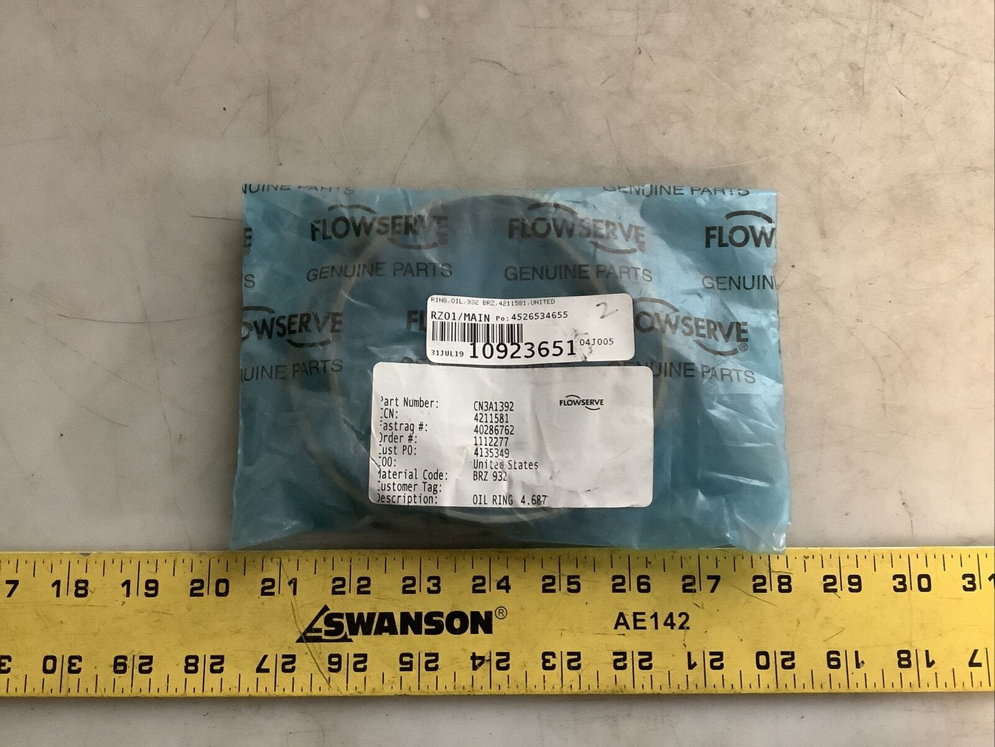 FLOWSERVE CN3A1392 OIL RING BRZ 932 4.687IN 678 - QTY 2