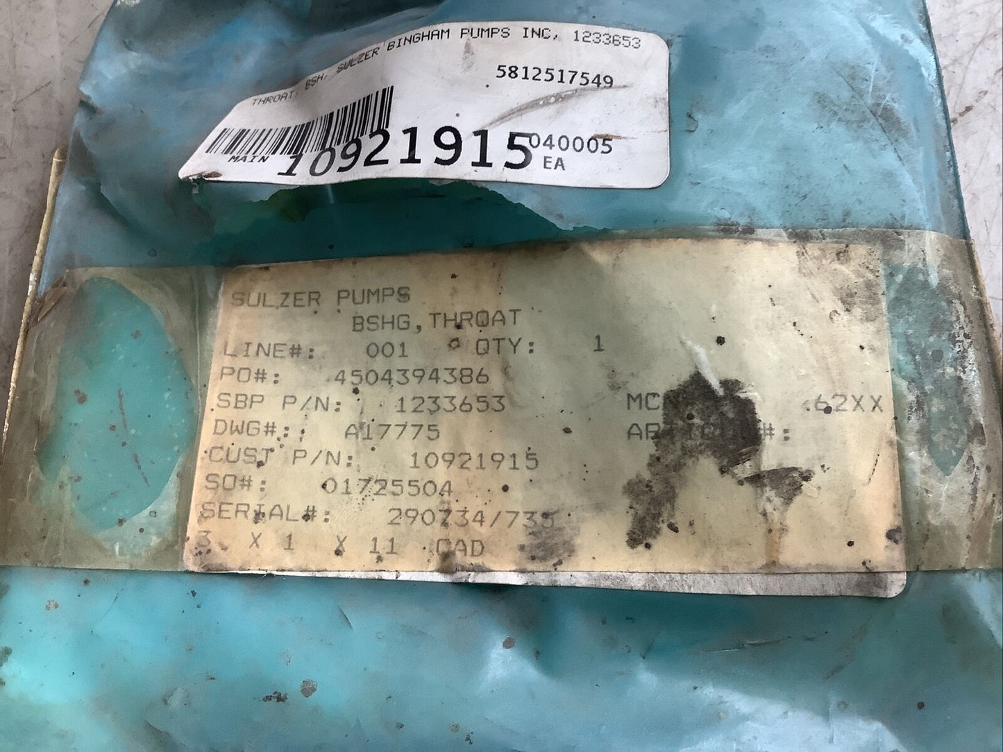 SULZER PUMPS 1233653 10921915 THROAT BUSHING 678