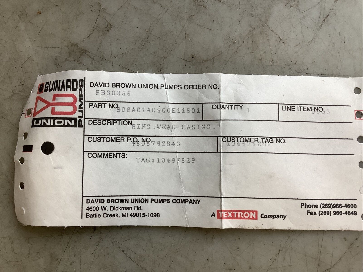 DAVID BROWN UNION PUMPS 808A0140900E11501 CASING WEAR RING 678