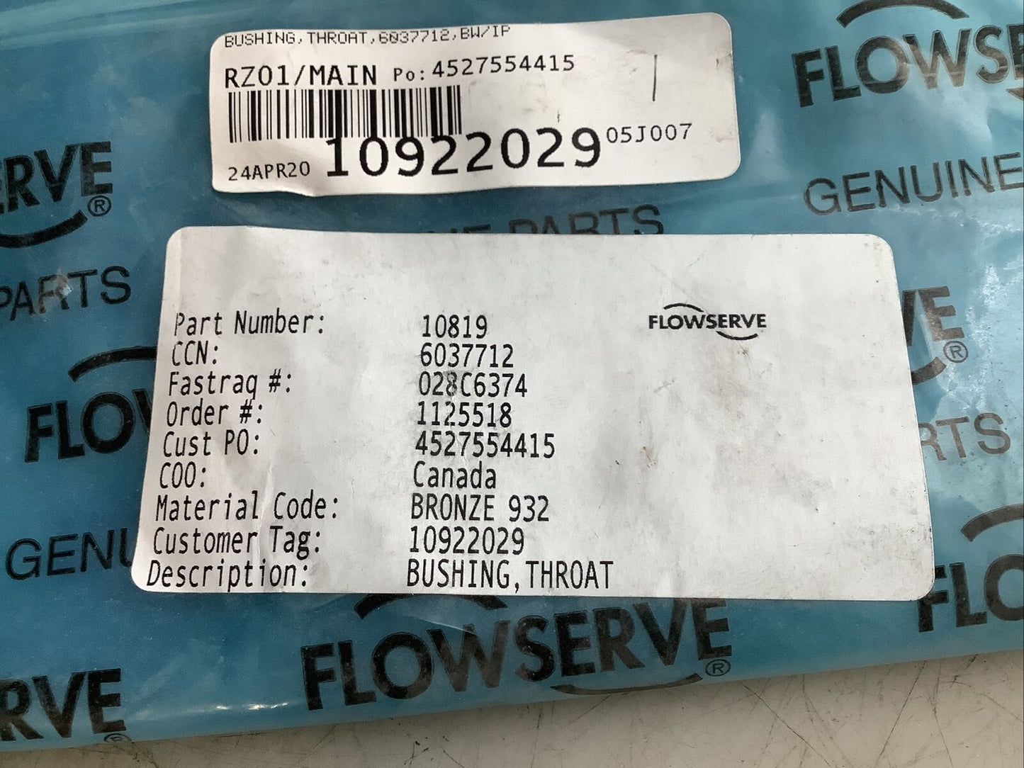 FLOWSERVE 10819 CPC 013-10819-00-JA50 THROAT BUSHING 932 BRONZE 678