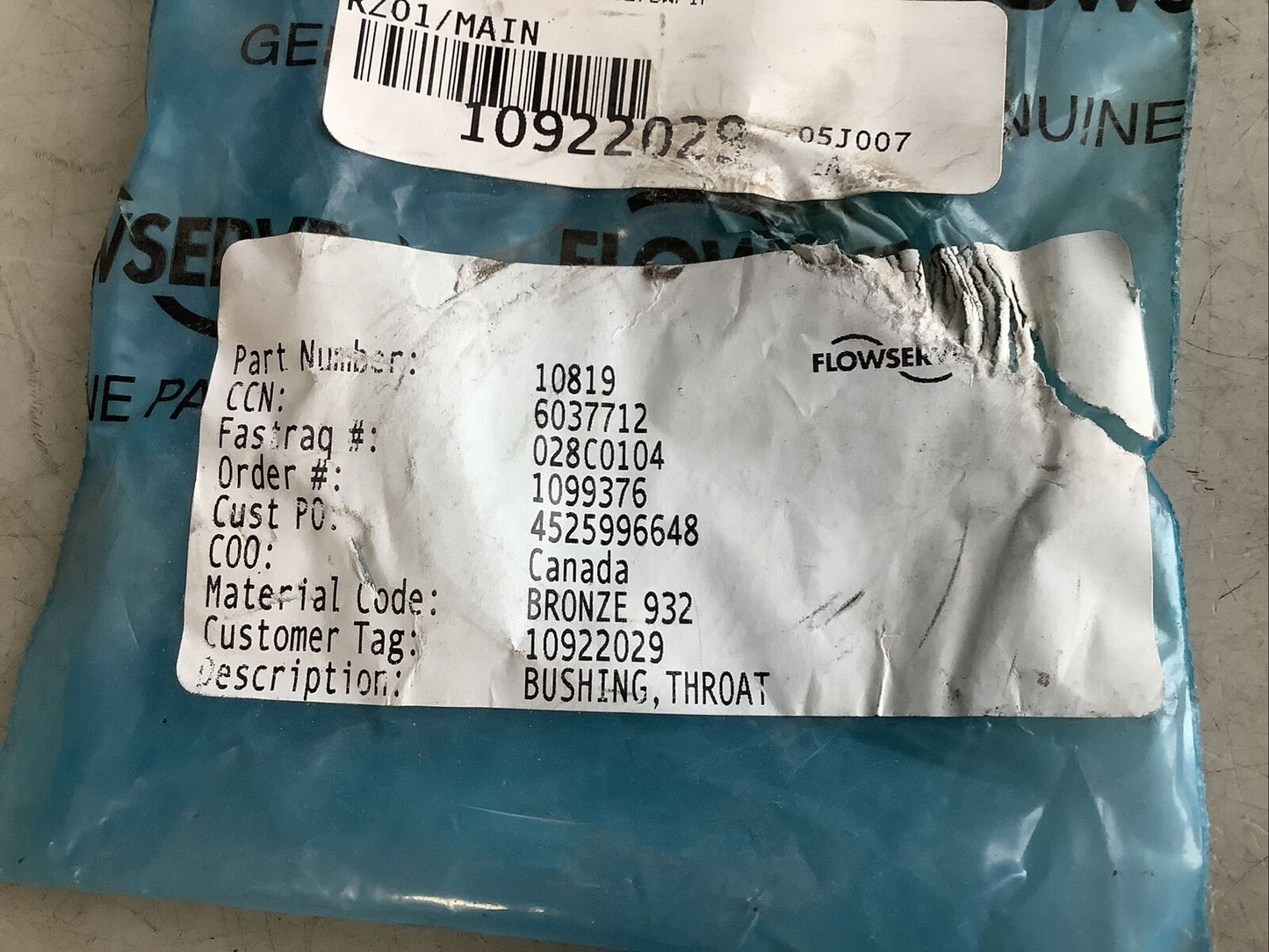 FLOWSERVE 10819 THROAT BUSHING 932 BRONZE 678