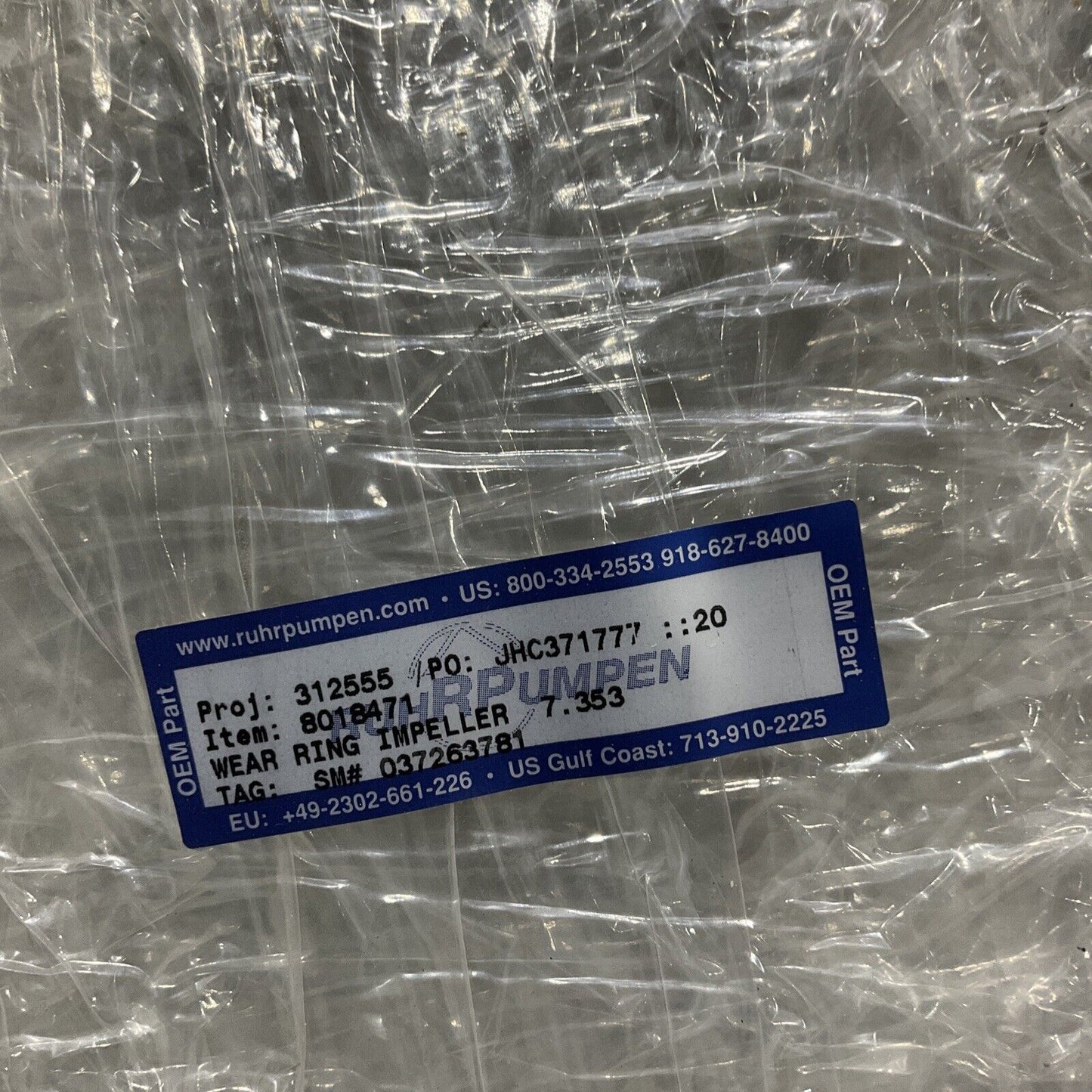 RUHRPUMPEN 8018471 WEAR RING IMPELLER 7.353 678 LOT OF 2