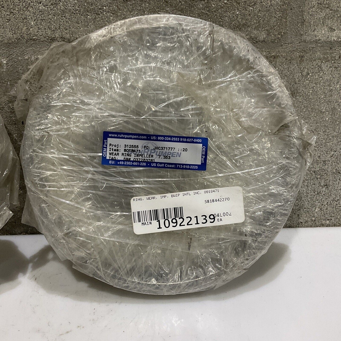 RUHRPUMPEN 8018471 WEAR RING IMPELLER 7.353 678 LOT OF 2