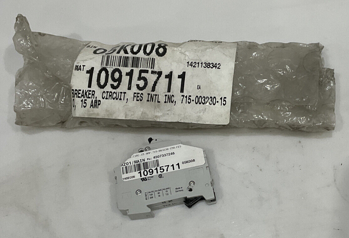 S201-K15 ABB FES INTERNATIONAL CO 715-003230-150 CIRCUIT BREAKER 15 AMP