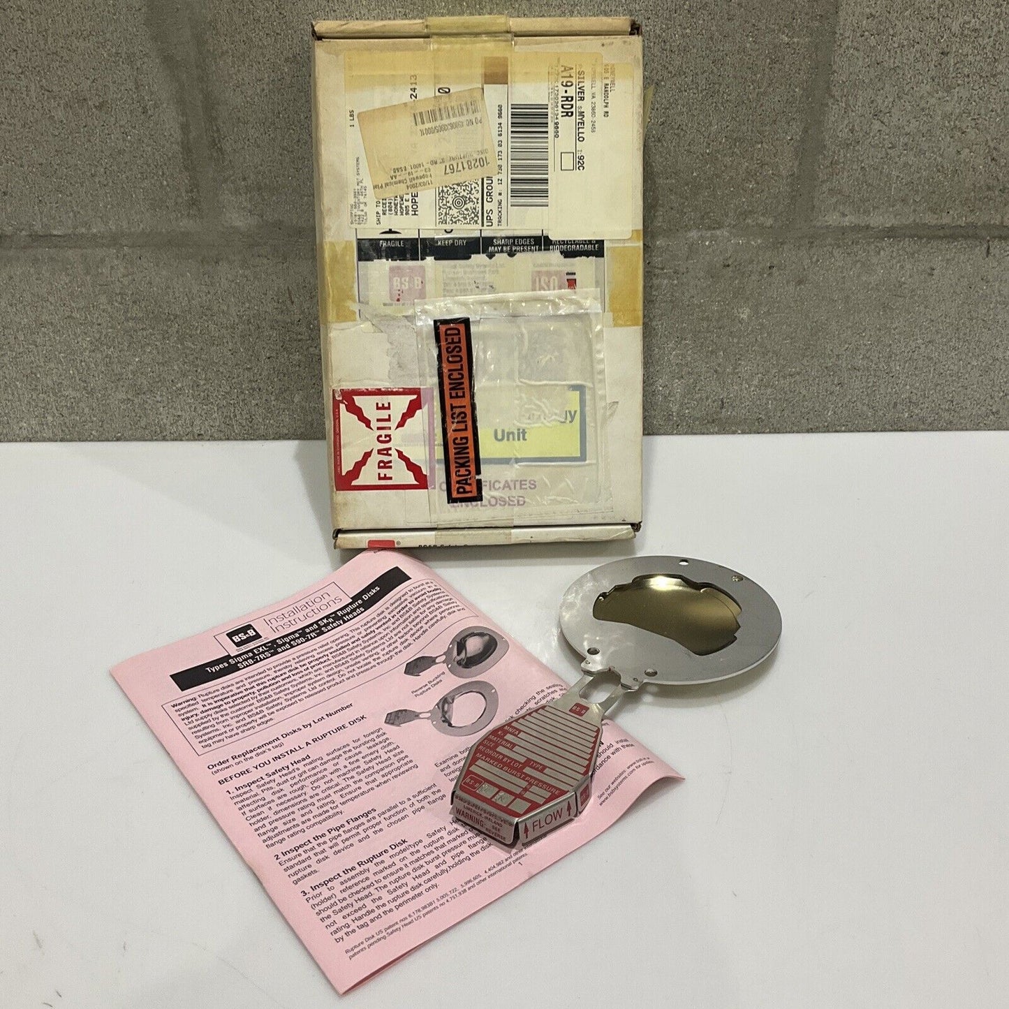BS&B 10281767 A400284A-1 REVERSE BUCKLING RUPTURE DISK 3 IN LPS 14.5 PSIG 555