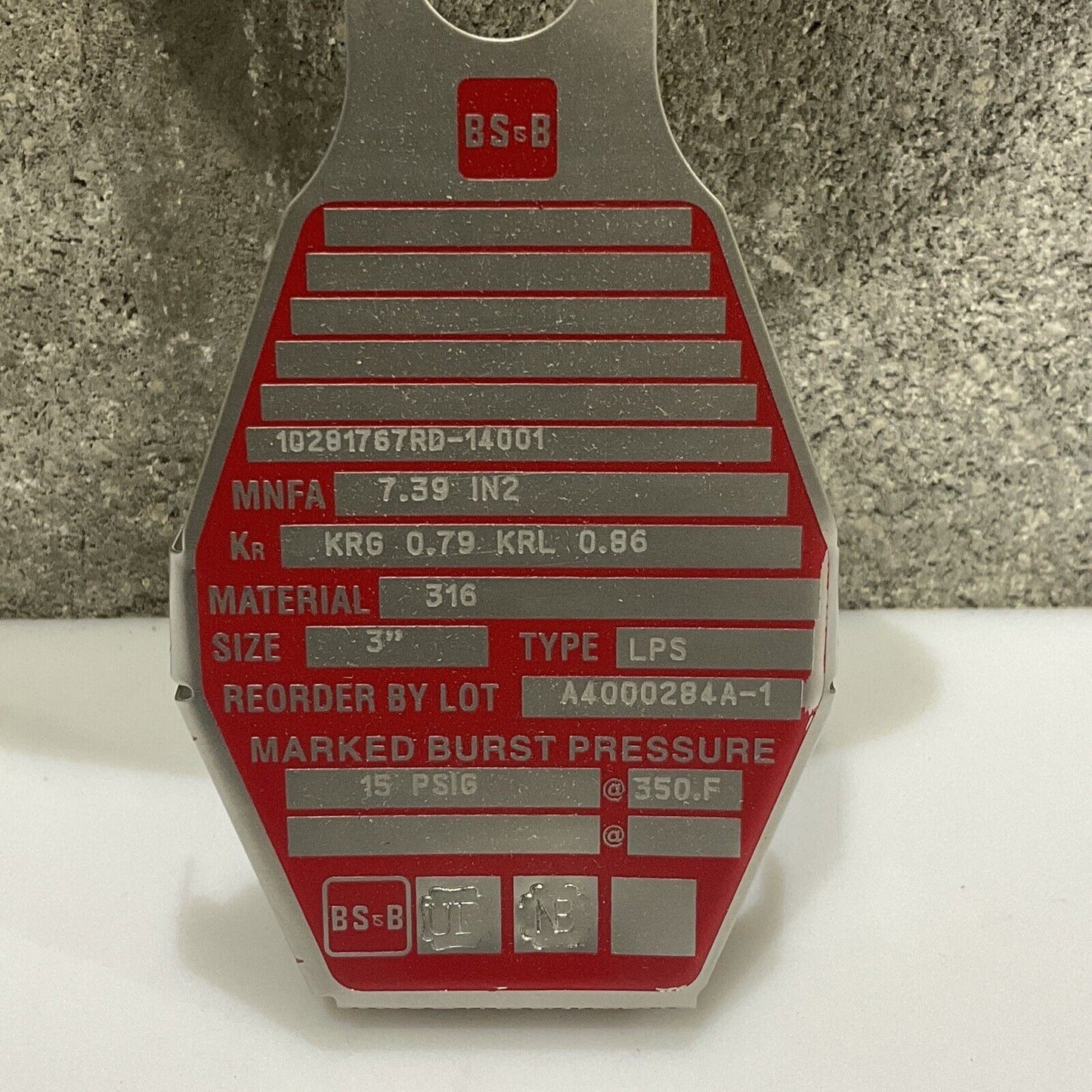 BS&B 10281767 A400284A-1 REVERSE BUCKLING RUPTURE DISK 3 IN LPS 14.5 PSIG 555