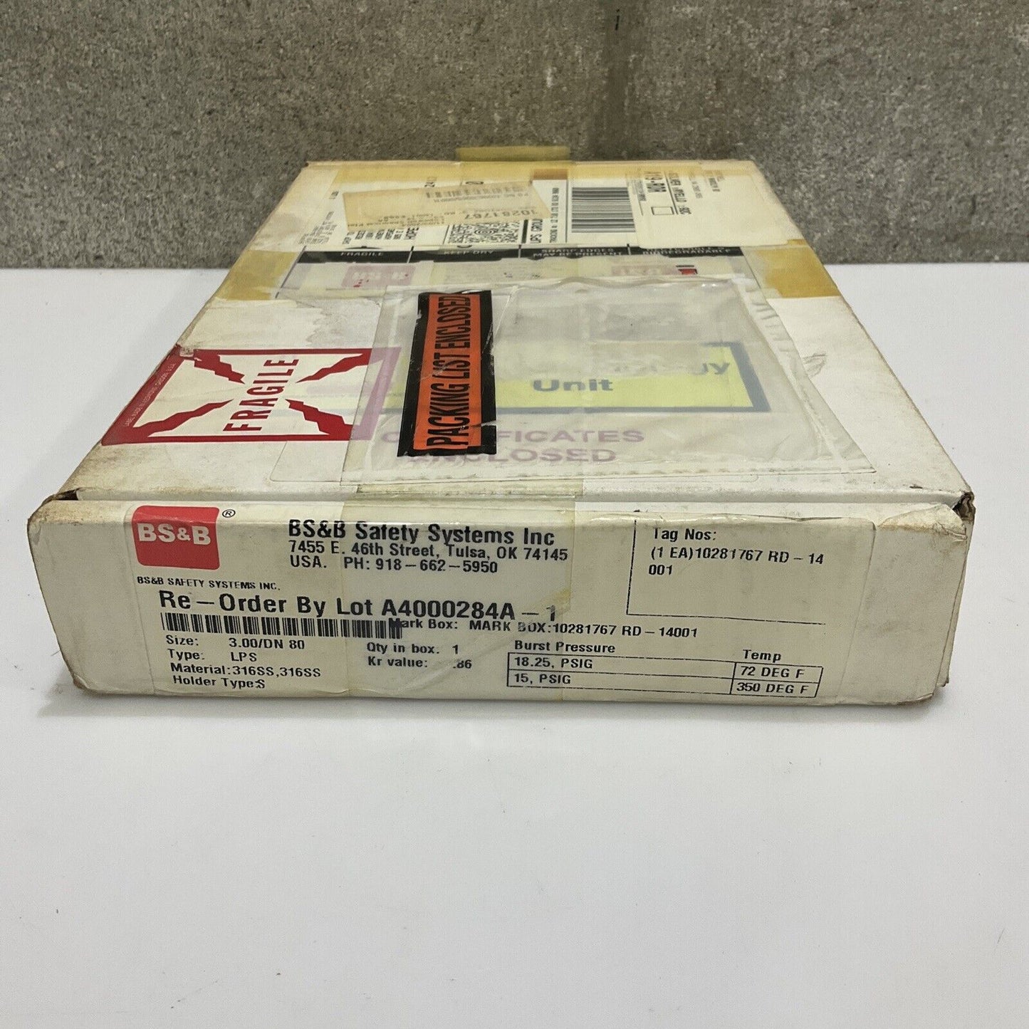 BS&B 10281767 A400284A-1 REVERSE BUCKLING RUPTURE DISK 3 IN LPS 14.5 PSIG 555