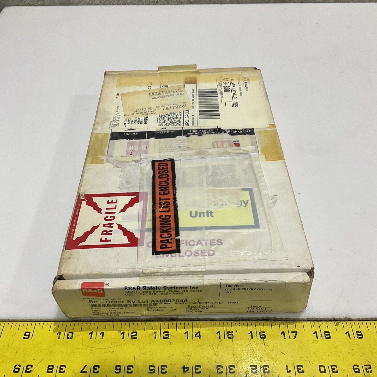 BS&B 10281767 A400284A-1 REVERSE BUCKLING RUPTURE DISK 3 IN LPS 14.5 PSIG 555