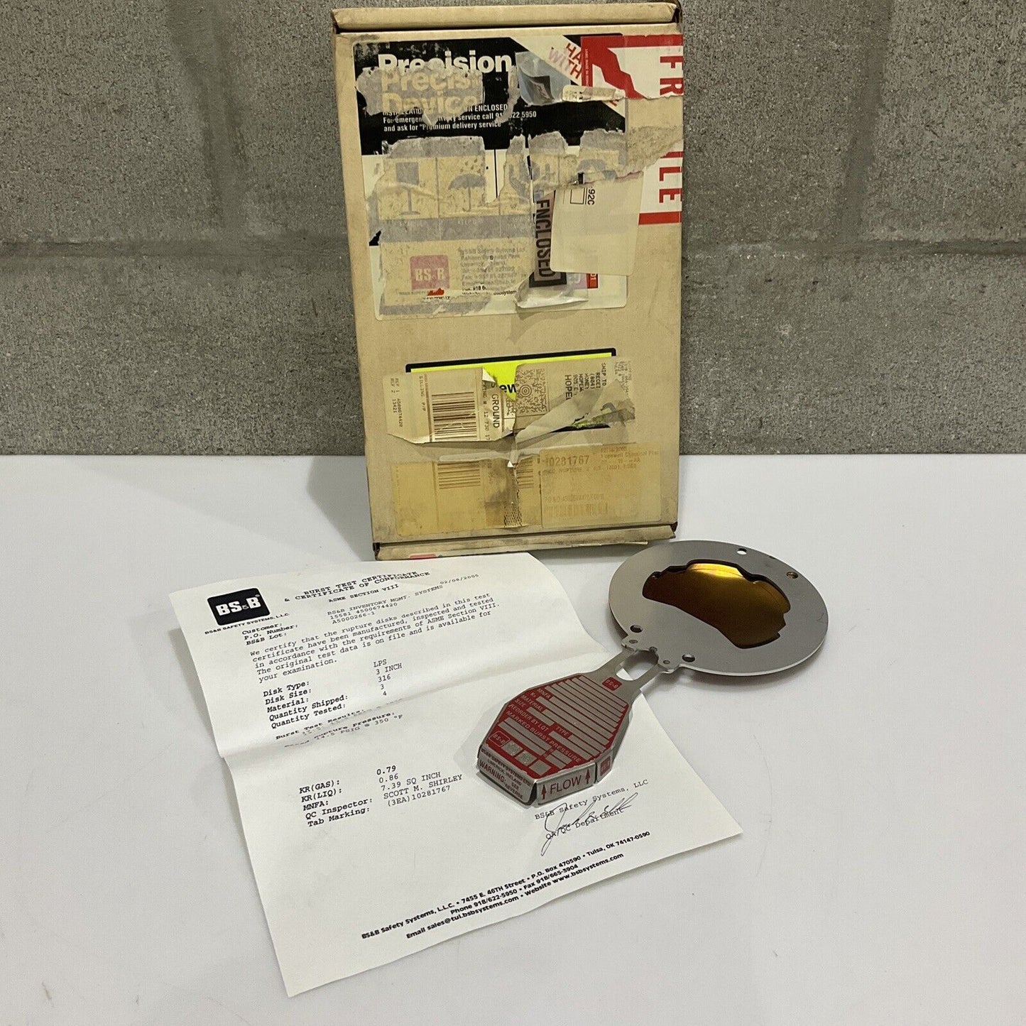 BS&B 10281767 A500266-1 REVERSE BUCKLING RUPTURE DISK 3 IN LPS 14.5 PSIG 555