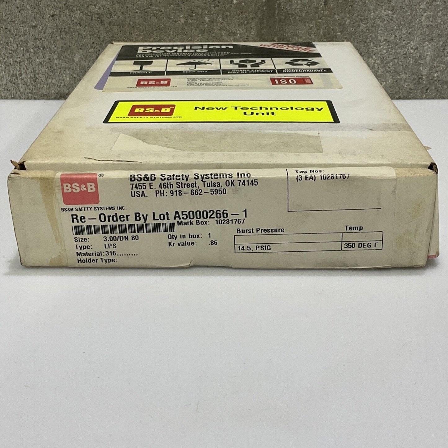 BS&B 10281767 A500266-1 REVERSE BUCKLING RUPTURE DISK 3 IN LPS 14.5 PSIG 555