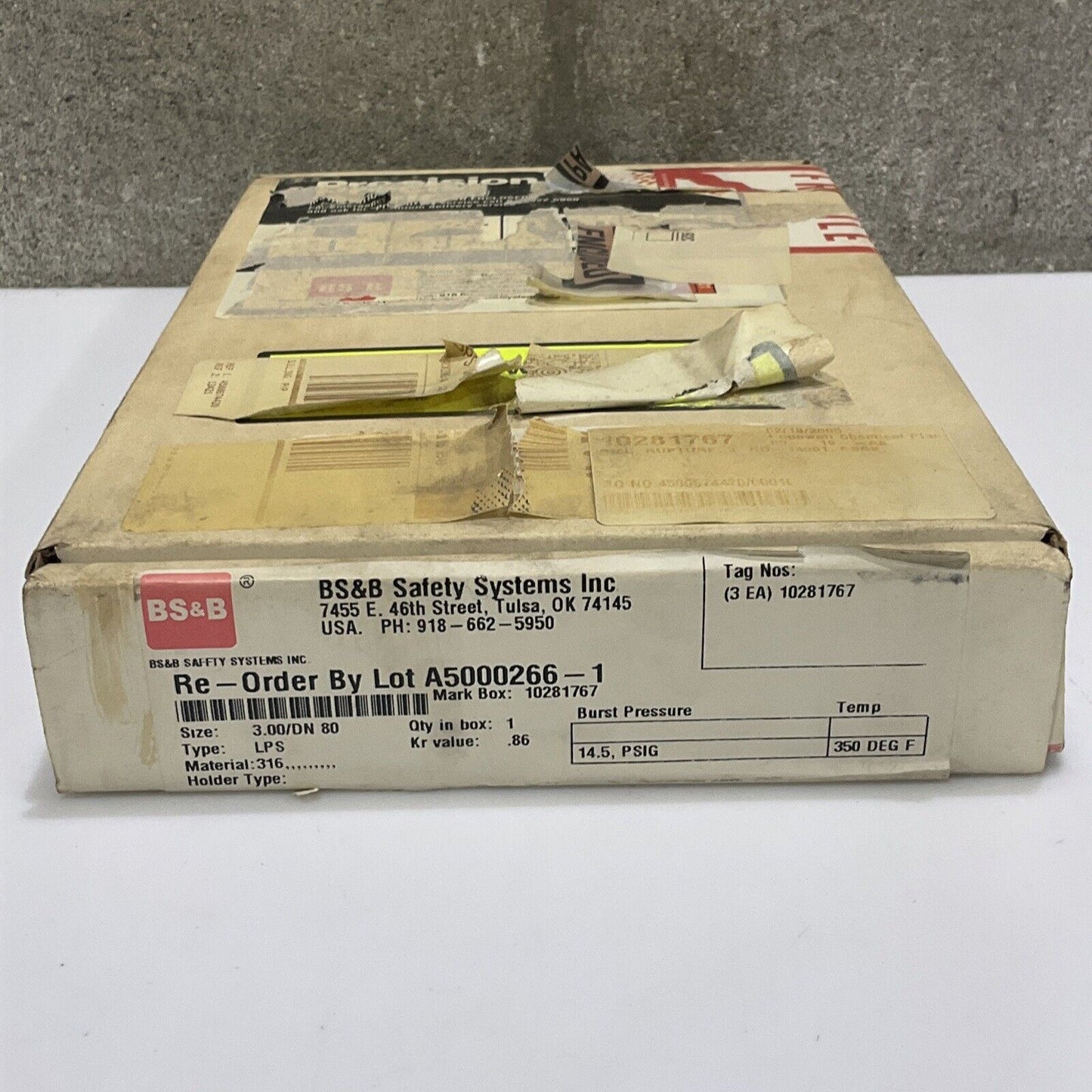 BS&B 10281767 A500266-1 REVERSE BUCKLING RUPTURE DISK 3 IN LPS 14.5 PSIG 555