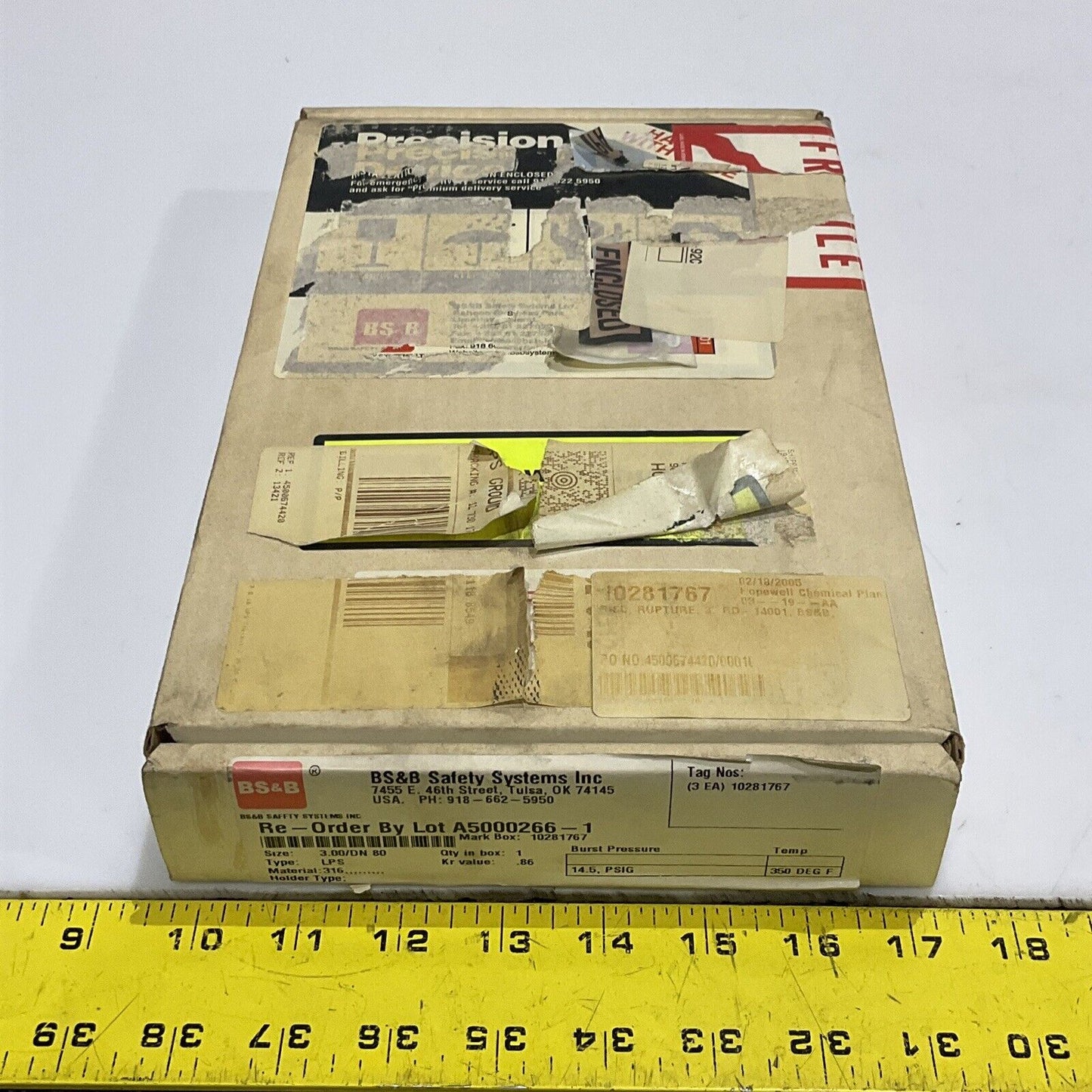 BS&B 10281767 A500266-1 REVERSE BUCKLING RUPTURE DISK 3 IN LPS 14.5 PSIG 555