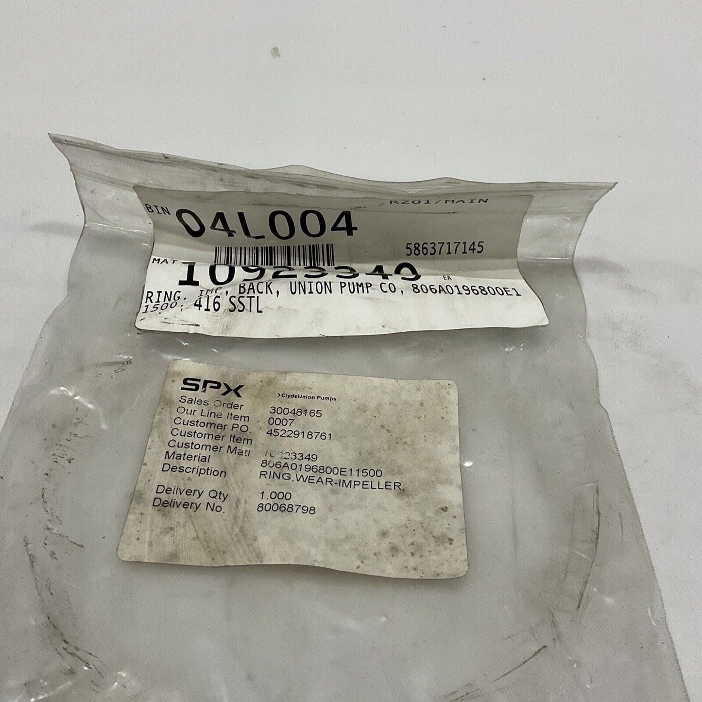 UNION PUMP CO 806A196800E11500 IMPELLER BACK RING SPX