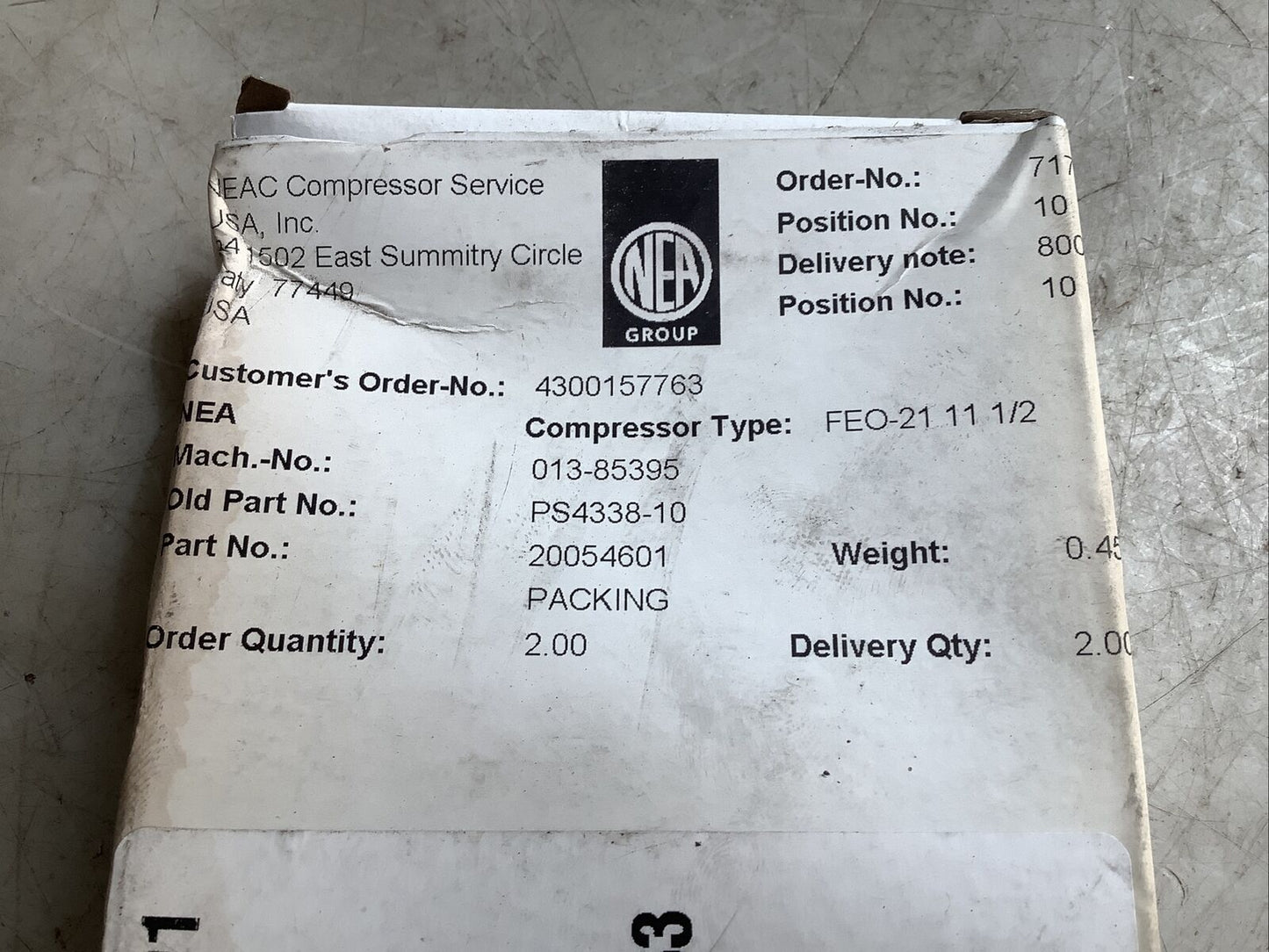 NEAC GROUP PS4338-10 20054601 PACKING SET 678