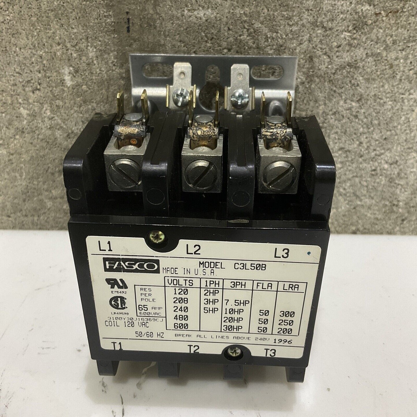 FASCO 213037 C3L50B CONTACTOR 3 PH 480 V 65 AMP 120 COIL 555