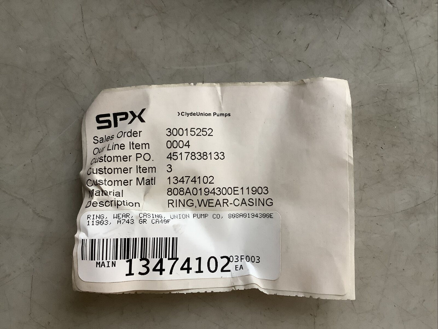 SPX 808A0194300E11903 CASING WEAR RING 678