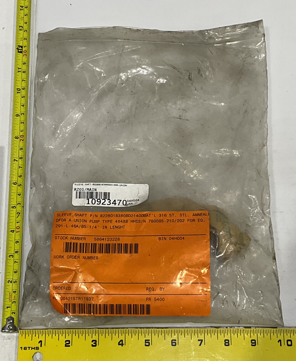 UNION PUMPS CO 822B0183808D21400MAT SHAFT SLEEVE 678