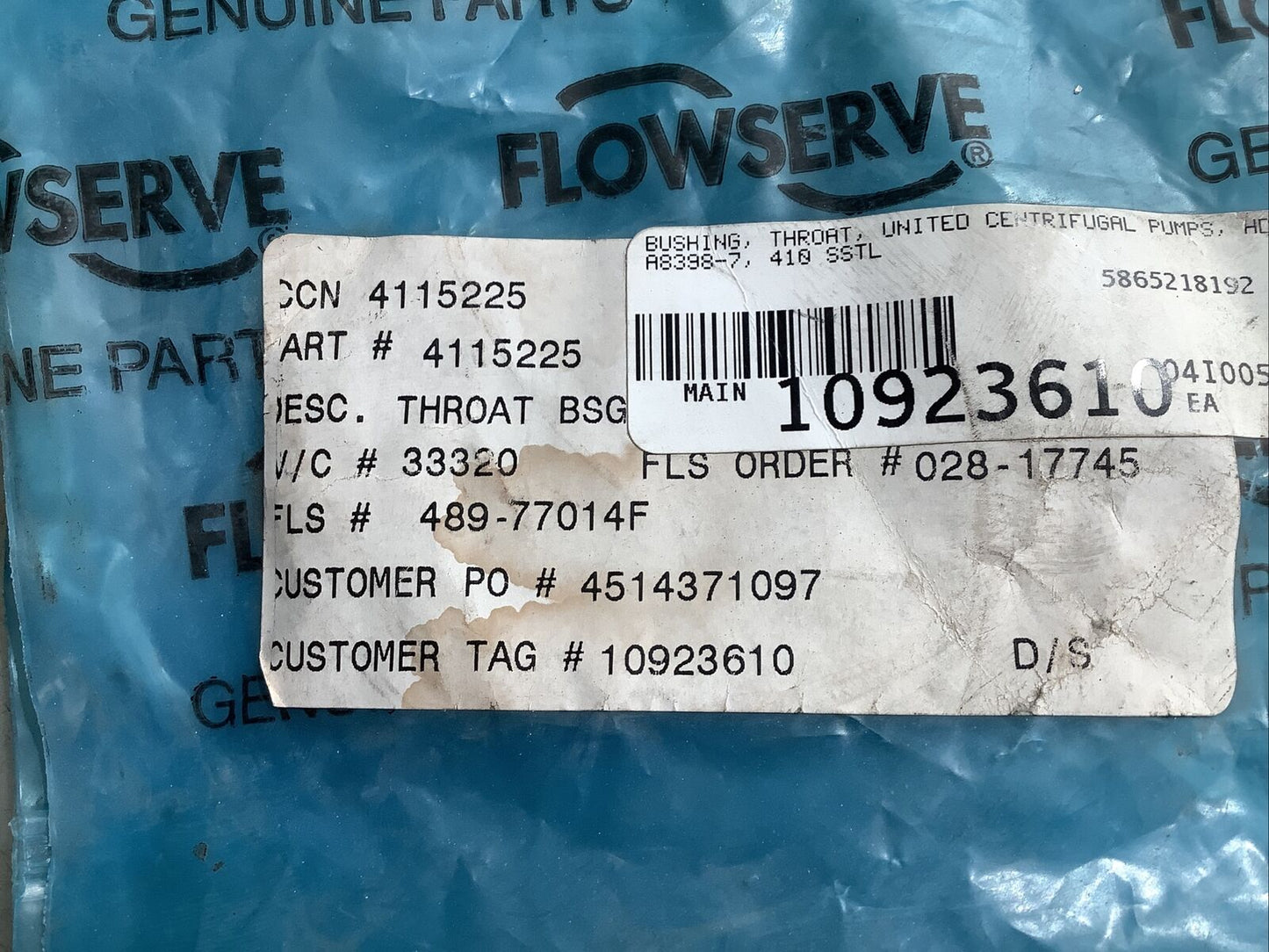 FLOWSERVE 4115225 THROAT BUSHING 410SSTL 678