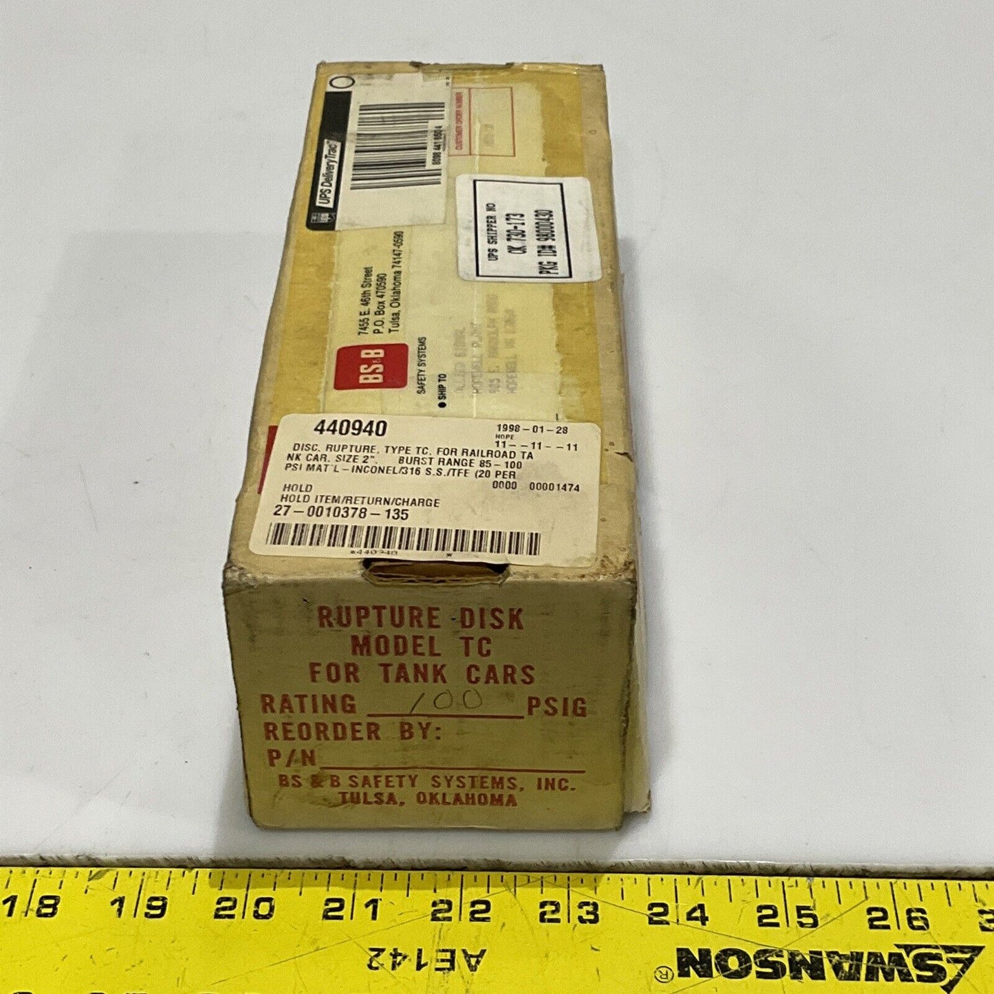 BS&S MODEL TC ST-0-0005-000 RUPTURE DISK 100 PSIG SIZE 2 IN 555